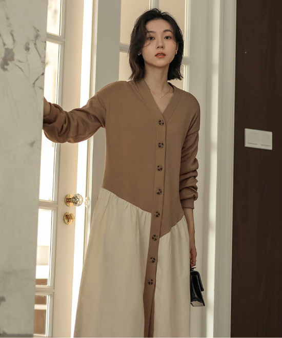 ニットドッキングデザインワンピース