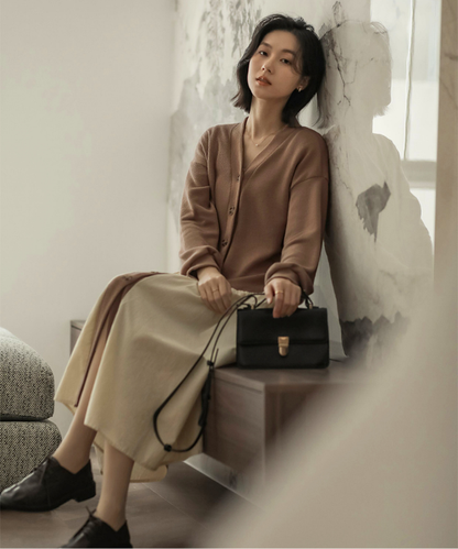 ニットドッキングデザインワンピース