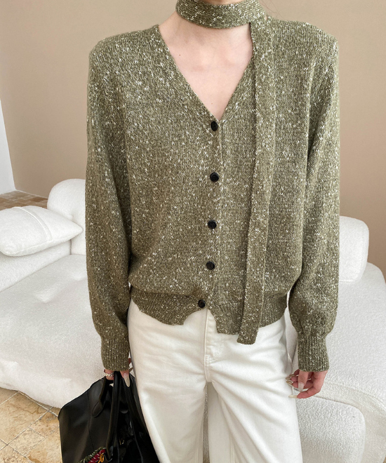 Vネックミックスニットカーディガン