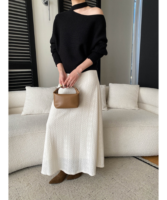 レース編みハイウエストロングスカート