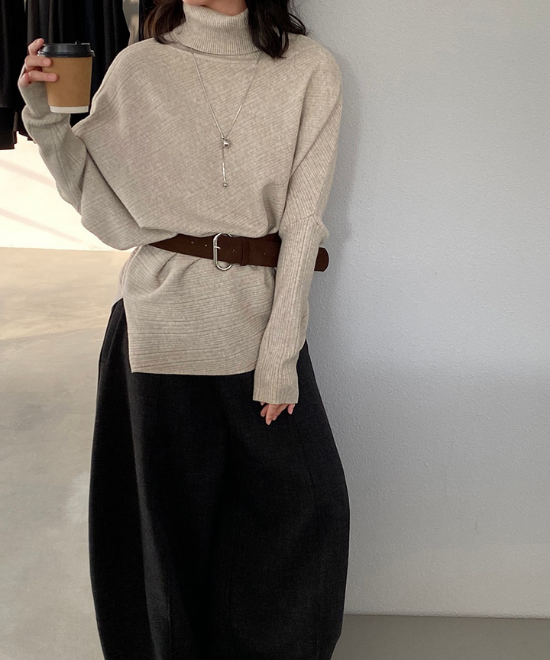 ハイネックドルマンスリーブトップス