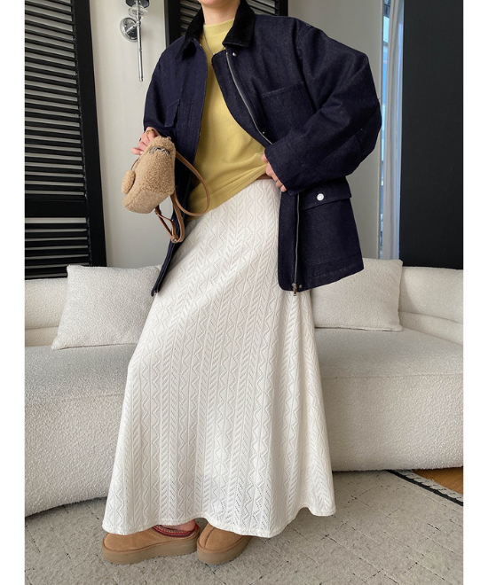 レース編みハイウエストロングスカート