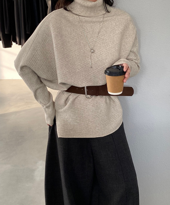 ハイネックドルマンスリーブトップス