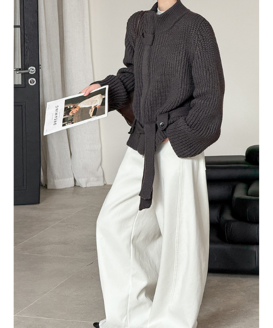 スタンドアップカラーベルトジップカーディガン