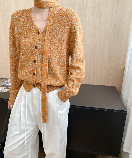 Vネックミックスニットカーディガン