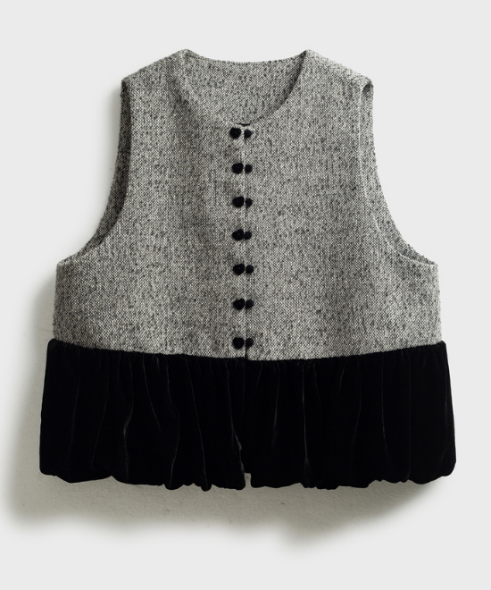 ベルベットプリーツヘムツイードベスト