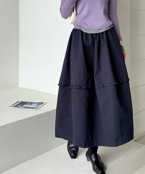 ニーフリルフレアロングスカート