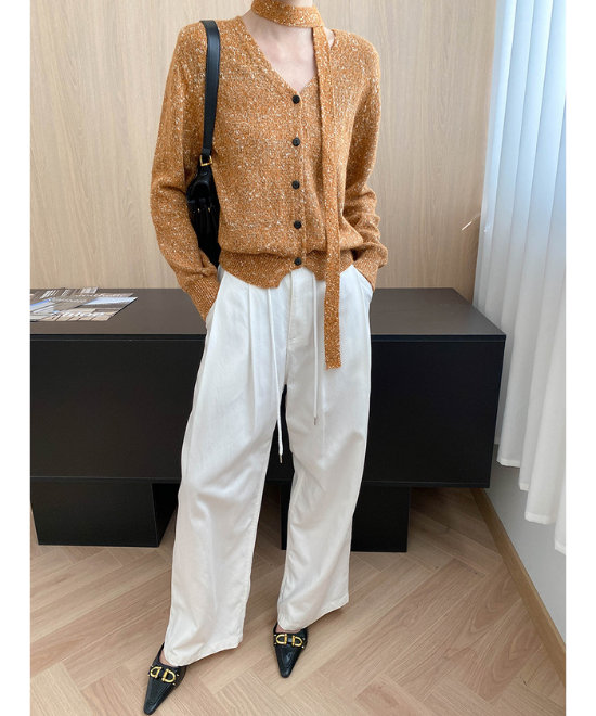 Vネックミックスニットカーディガン