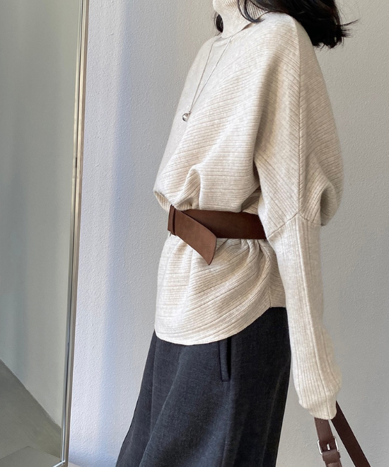 ハイネックドルマンスリーブトップス