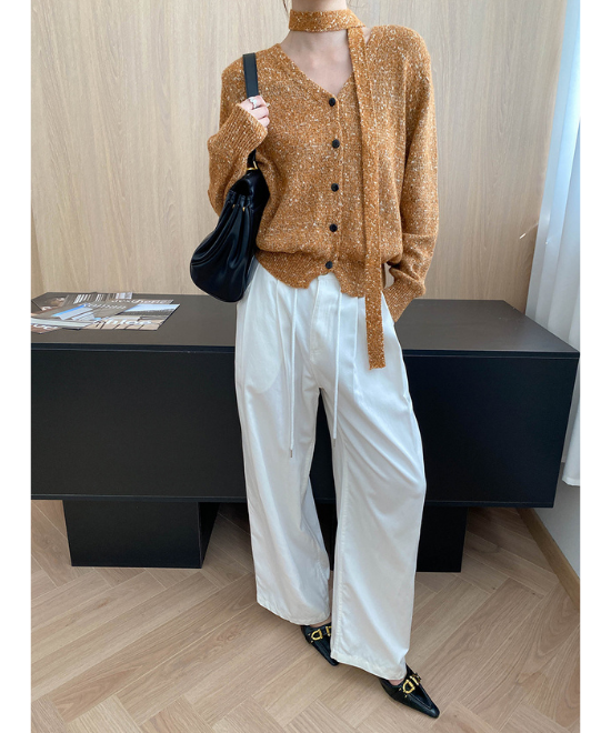 Vネックミックスニットカーディガン