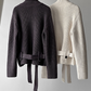 スタンドアップカラーベルトジップカーディガン