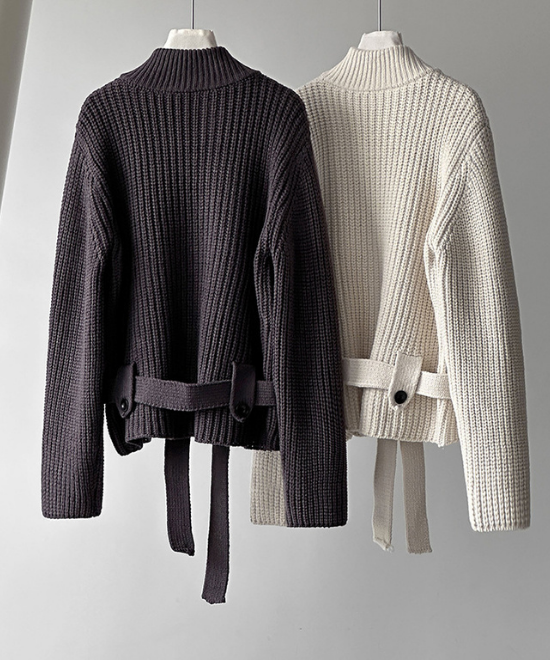 スタンドアップカラーベルトジップカーディガン