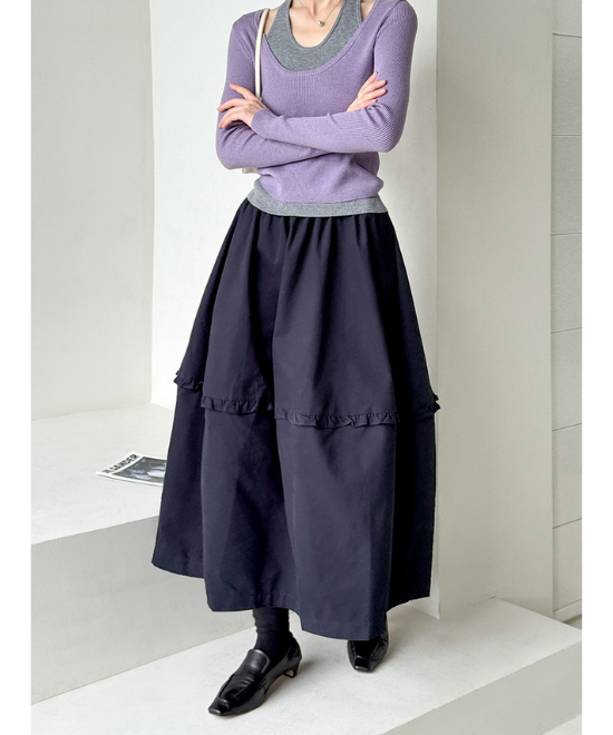 ニーフリルフレアロングスカート