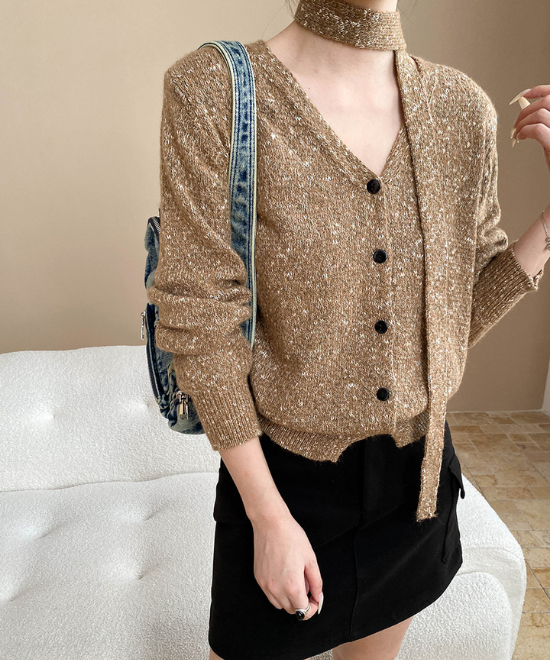 Vネックミックスニットカーディガン