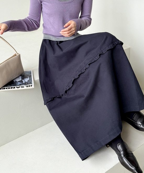 ニーフリルフレアロングスカート