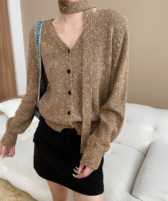 Vネックミックスニットカーディガン