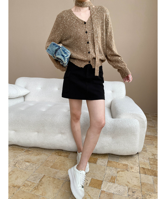 Vネックミックスニットカーディガン