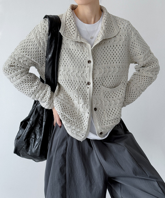 カギ編みニットルーズカーディガン