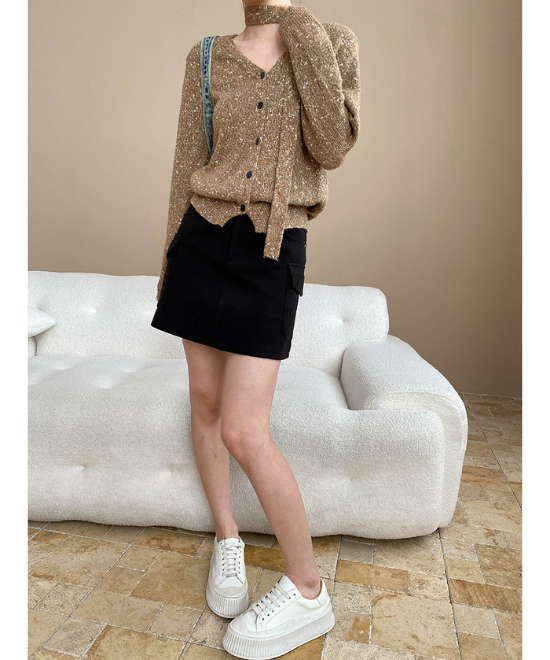 Vネックミックスニットカーディガン
