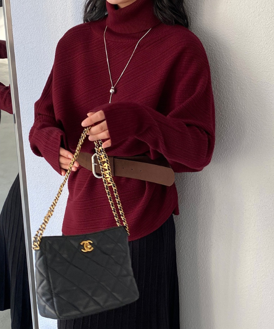 ハイネックドルマンスリーブトップス