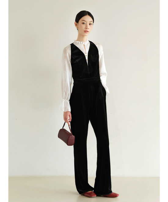 ベルベットフェイクツーピースジャンプスーツ