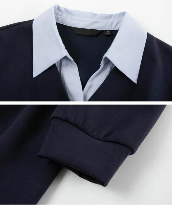 フェイクツーピースネイビーシャツワンピース