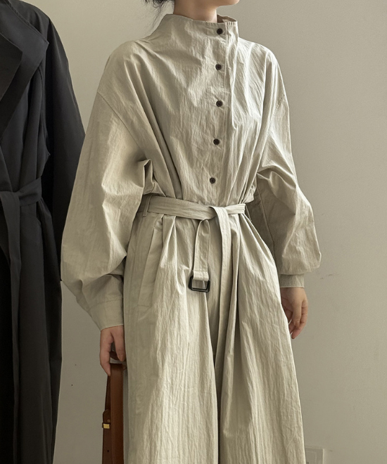 ハイネックボタンヴィンテージシャツワンピース