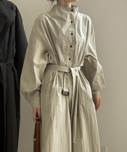 ハイネックボタンヴィンテージシャツワンピース