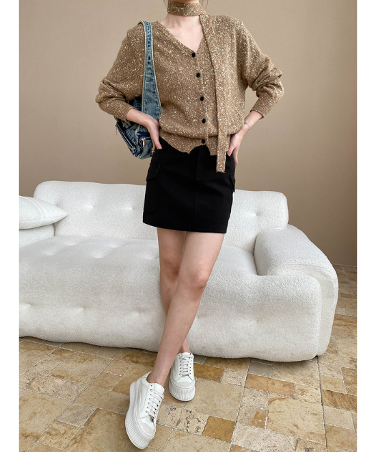 Vネックミックスニットカーディガン