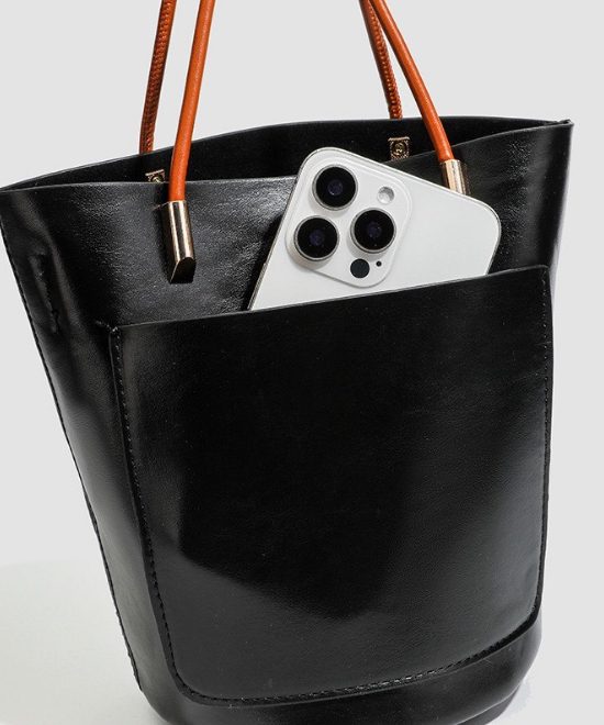 バイカラーハンドルバケットバッグ