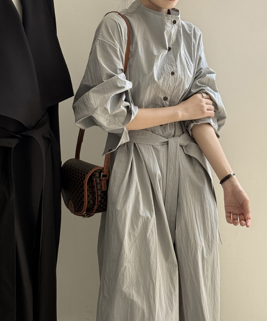 ハイネックボタンヴィンテージシャツワンピース