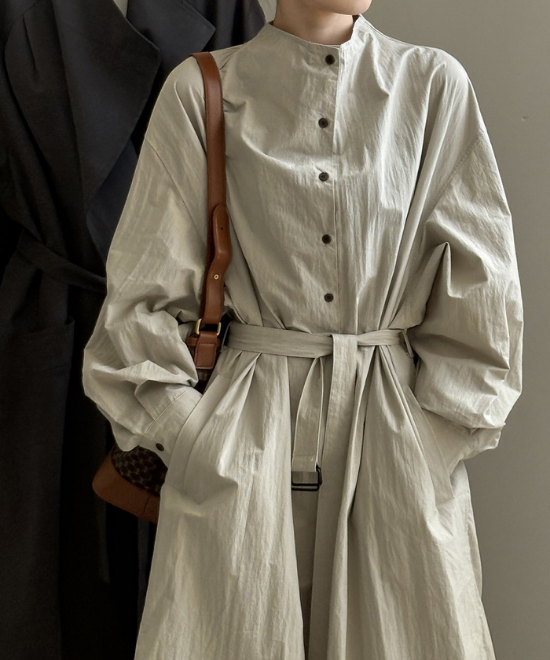 ハイネックボタンヴィンテージシャツワンピース