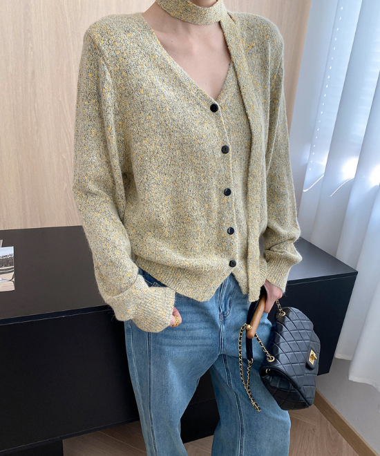 Vネックミックスニットカーディガン