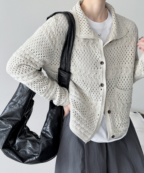 カギ編みニットルーズカーディガン