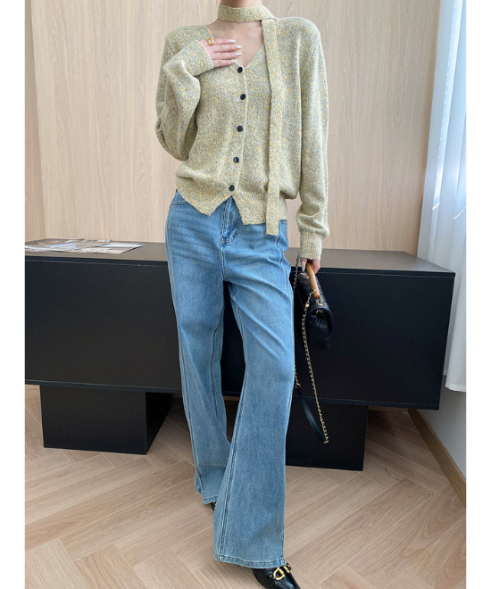 Vネックミックスニットカーディガン