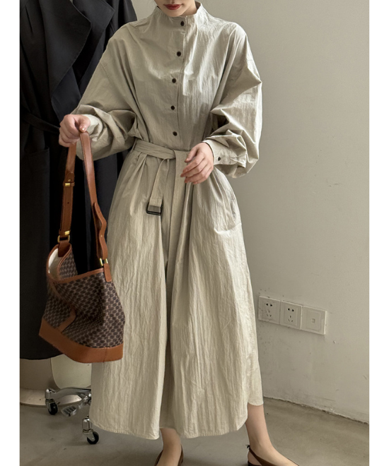 ハイネックボタンヴィンテージシャツワンピース