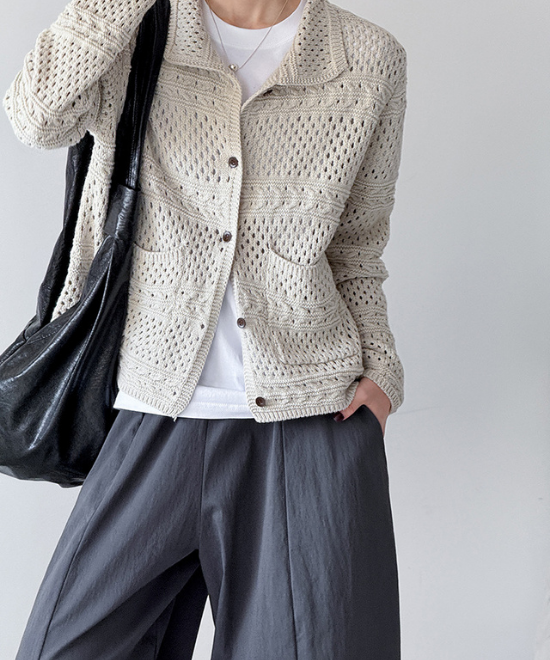カギ編みニットルーズカーディガン