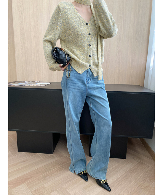 Vネックミックスニットカーディガン