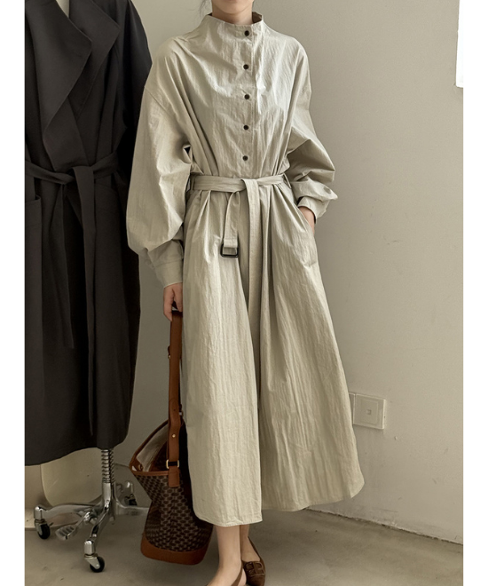 ハイネックボタンヴィンテージシャツワンピース