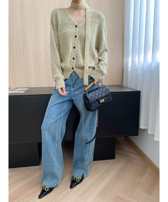 Vネックミックスニットカーディガン