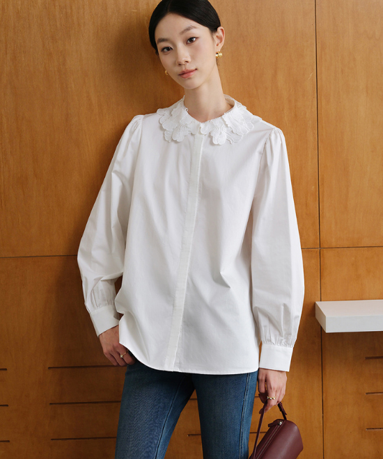 レースカラーホワイトシャツ