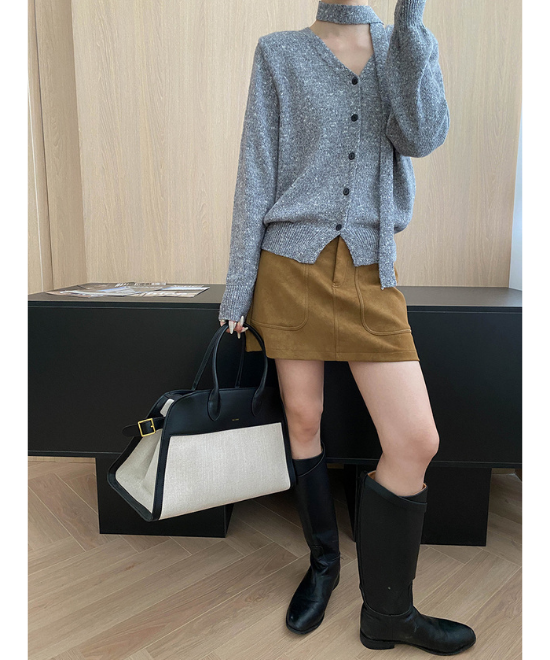 Vネックミックスニットカーディガン