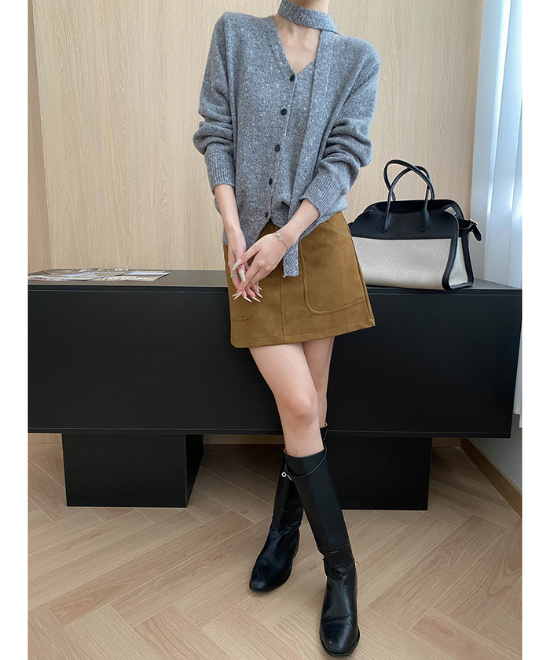 Vネックミックスニットカーディガン