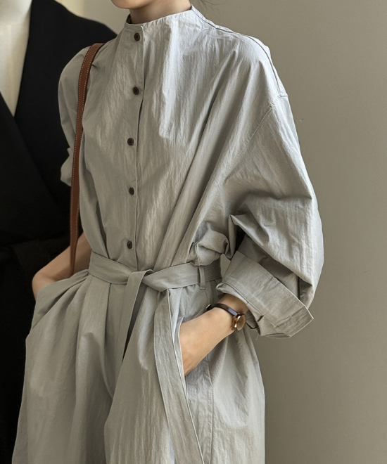 ハイネックボタンヴィンテージシャツワンピース