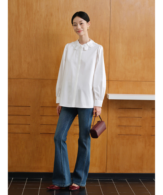 レースカラーホワイトシャツ