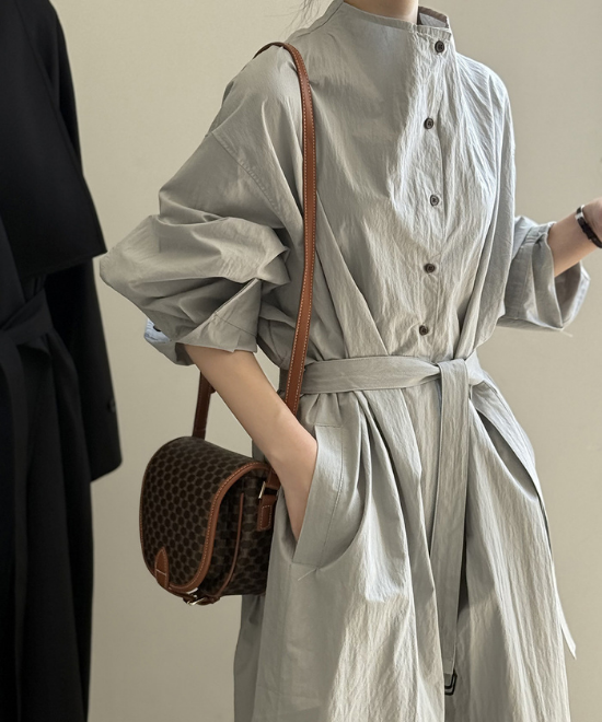 ハイネックボタンヴィンテージシャツワンピース