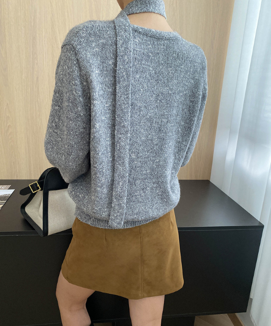 Vネックミックスニットカーディガン