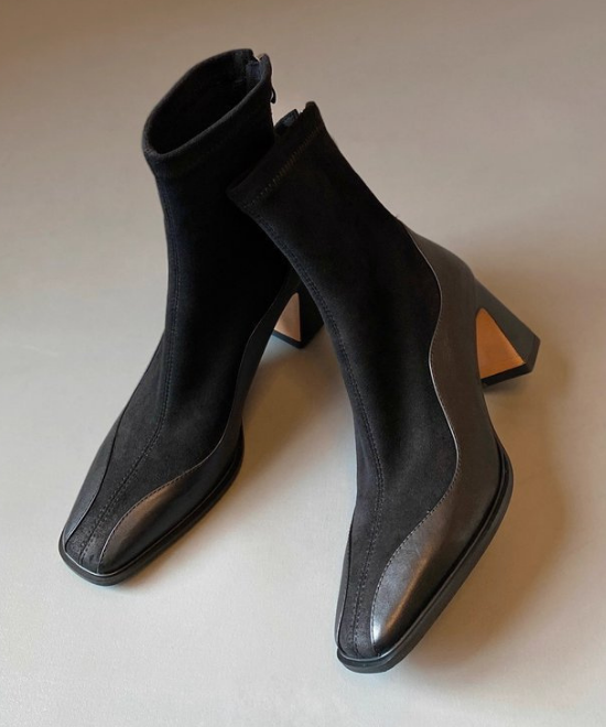 コントラストスクエアトゥブーツ