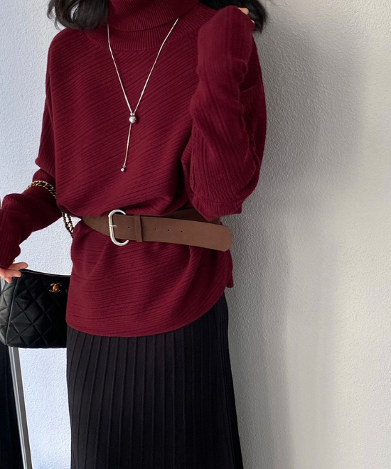 ハイネックドルマンスリーブトップス