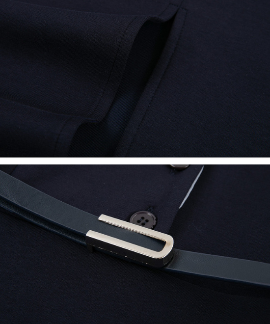 フェイクツーピースネイビーシャツワンピース